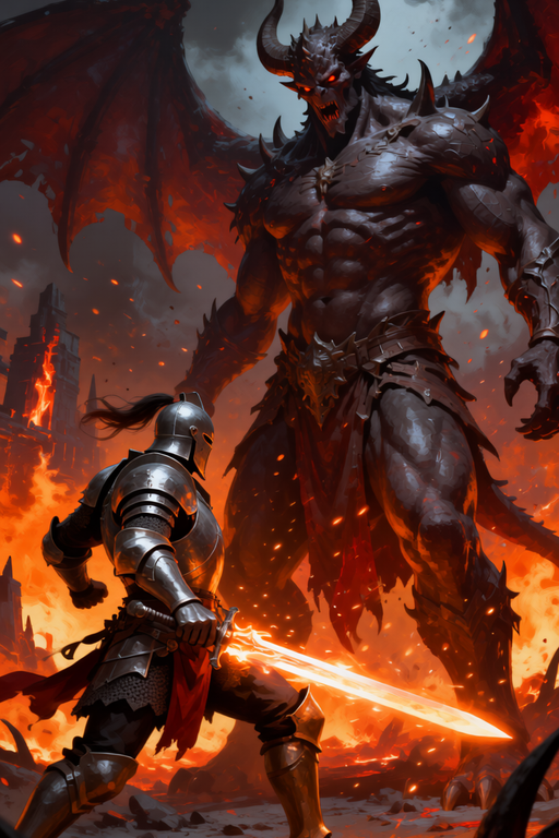 Dark fantasy game splash – knight vs demon lord