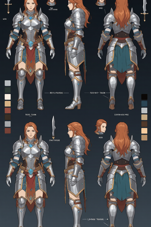 Character turnaround sheet – armored heroine