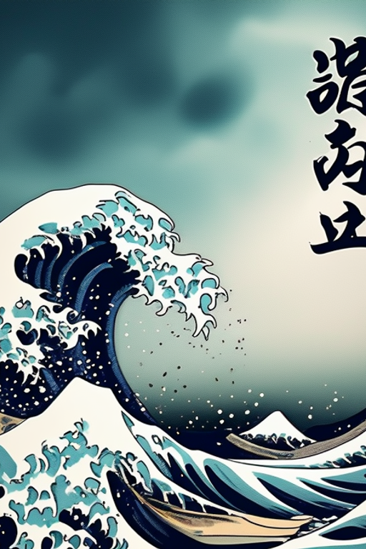 Manga panel – wave and calligraphy