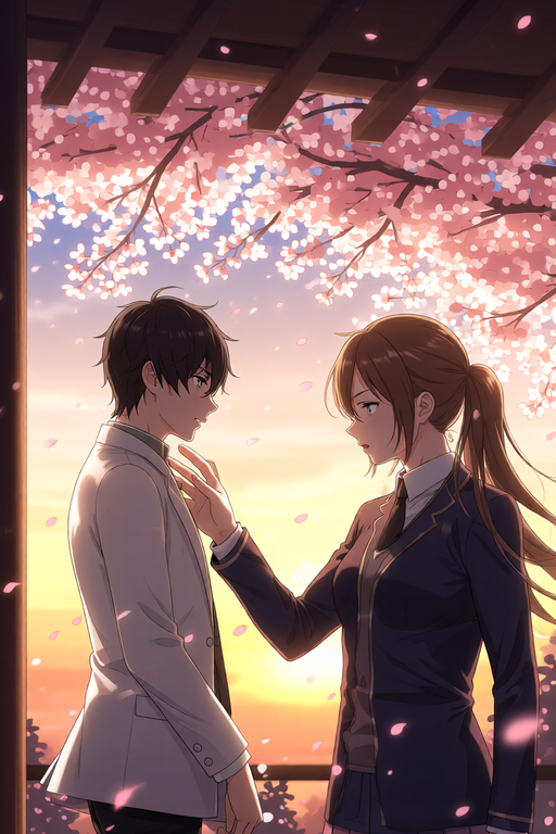 Visual novel scene – confession under cherry blossoms