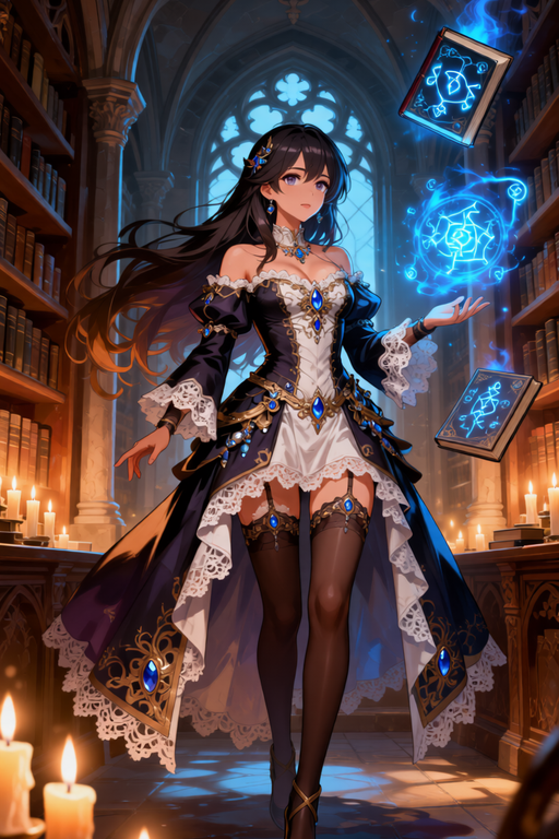 Fantasy doujinshi – sorceress in enchanted library